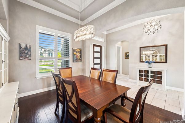 Chandelier, Dining room, Interior, Pendant Lights, Wood Texture Flooring