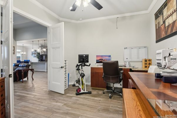 Fitness Equipment, Home Office, Interior, Pendant Lights, Wood Texture Flooring