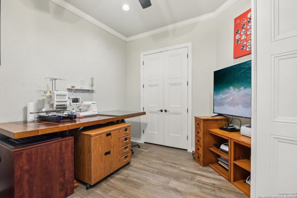 Home Office, Interior, Recessed Lighting, Wood Texture Flooring