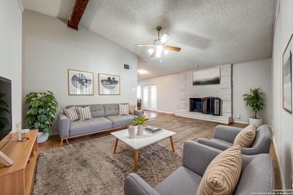 Fireplace, Interior, Living room, Stone Walls, Wood Texture Flooring