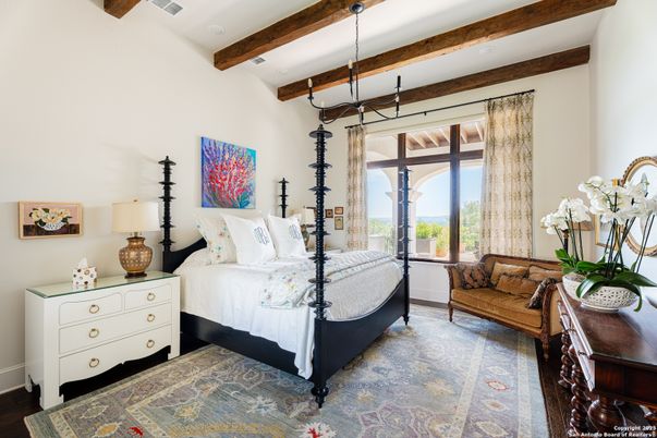 Bedroom, Interior, Recessed Lighting, Wooden Beams, Wood Texture Flooring