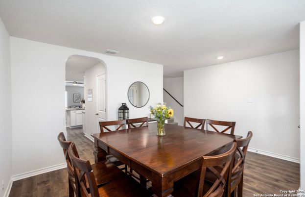 Dining room, Interior, Recessed Lighting, Wood Texture Flooring