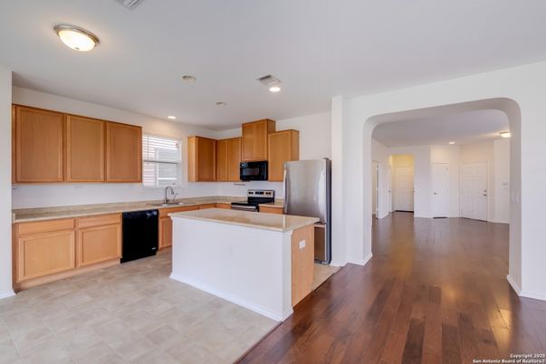 Interior, Kitchen, Recessed Lighting, Wood Texture Flooring