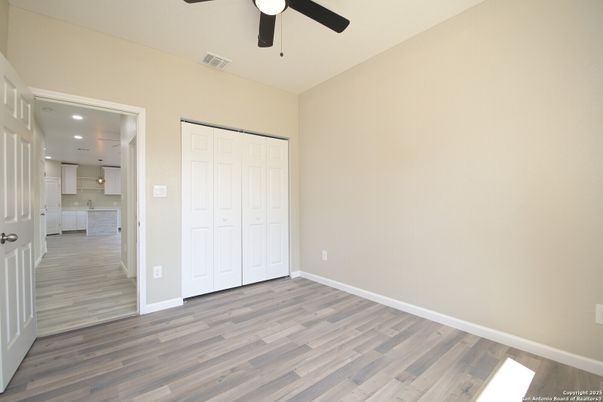 Empty room, Interior, Kitchen, Pendant Lights, Recessed Lighting, Wood Texture Flooring