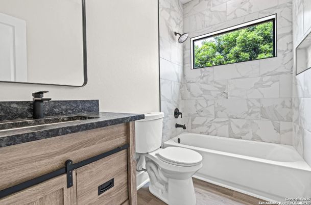 Bathroom, Interior, Marble Walls, Wood Texture Flooring