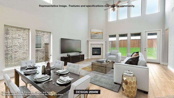 Dining room, Fireplace, Interior, Living room, Wood Texture Flooring