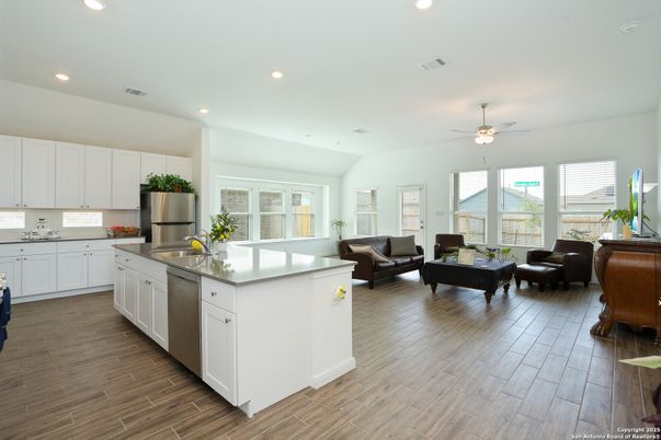 Interior, Kitchen, Living room, Recessed Lighting, Wood Texture Flooring