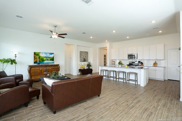 Interior, Kitchen, Living room, Recessed Lighting, Stainless Steel Appliances, Wood Texture Flooring