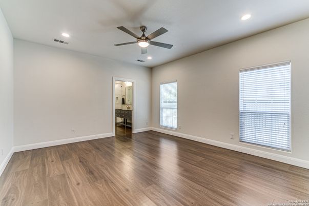 Bathroom, Empty room, Interior, Recessed Lighting, Wood Texture Flooring