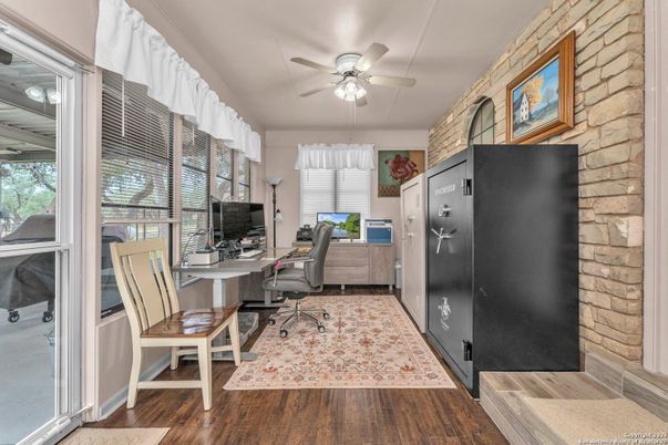 Home Office, Interior, Stone Walls, Wood Texture Flooring