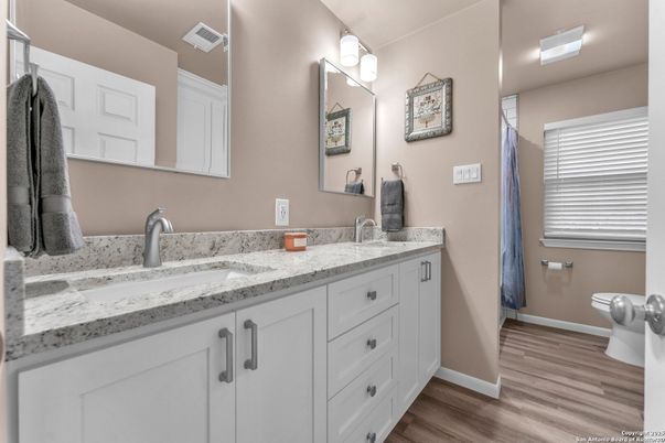 Bathroom, Dual Sink Vanities, Interior, Wood Texture Flooring