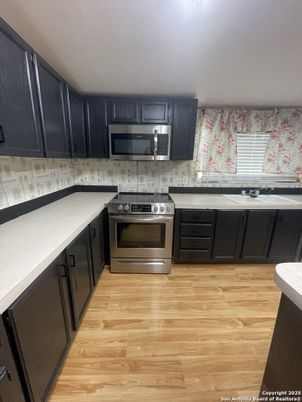 Interior, Kitchen, Stainless Steel Appliances, Wood Texture Flooring
