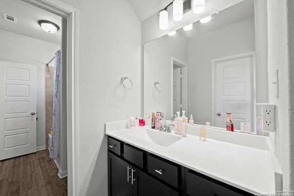 Bathroom, Dual Sink Vanities, Interior, Wood Texture Flooring
