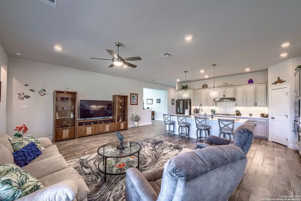 Interior, Kitchen, Living room, Pendant Lights, Recessed Lighting, Wood Texture Flooring
