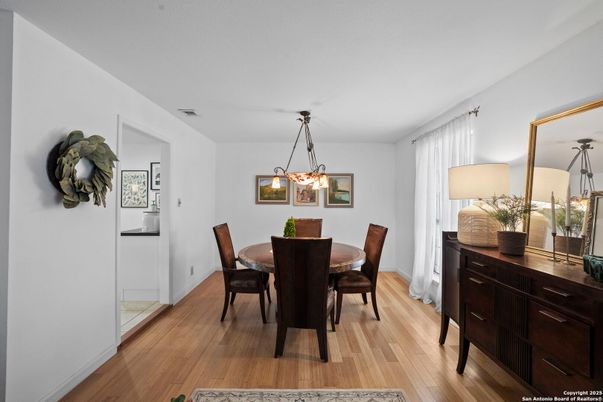 Dining room, Interior, Pendant Lights, Wood Texture Flooring