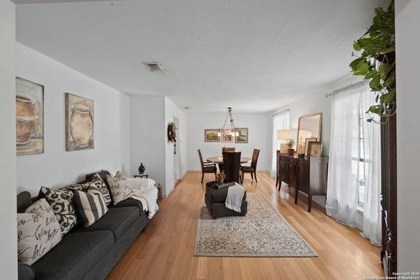 Dining room, Interior, Living room, Pendant Lights, Wood Texture Flooring