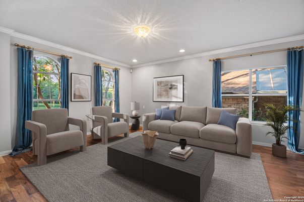 Interior, Living room, Recessed Lighting, Wood Texture Flooring