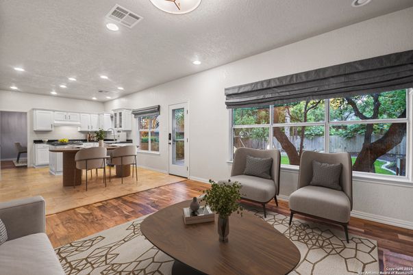 Dining room, Interior, Kitchen, Recessed Lighting, Wood Texture Flooring