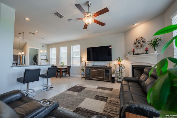 Dining room, Fireplace, Interior, Living room, Pendant Lights, Recessed Lighting
