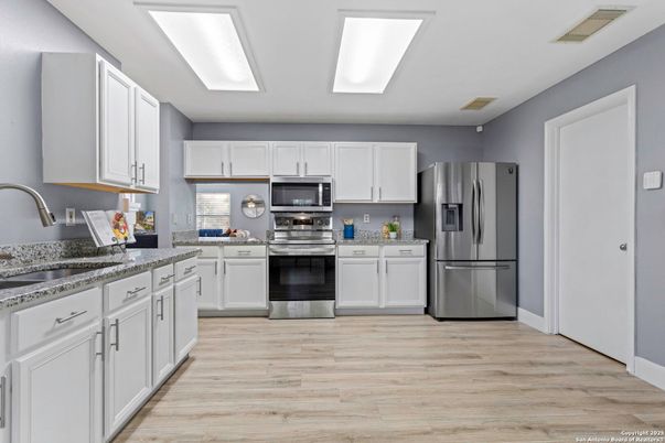 Interior, Kitchen, Stainless Steel Appliances, Wood Texture Flooring