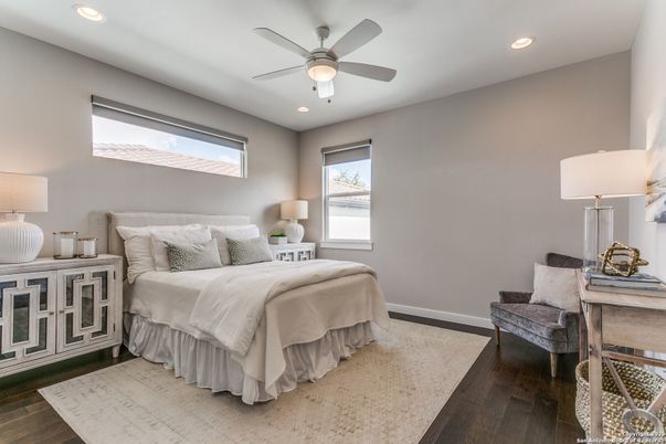 Bedroom, Interior, Recessed Lighting, Wood Texture Flooring