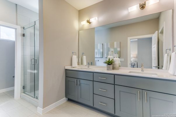 Bathroom, Dual Sink Vanities, Glass Shower, Interior