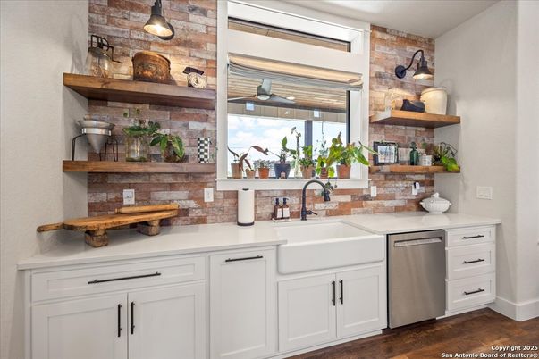 Interior, Kitchen, Stainless Steel Appliances, Stone Walls, Wood Texture Flooring