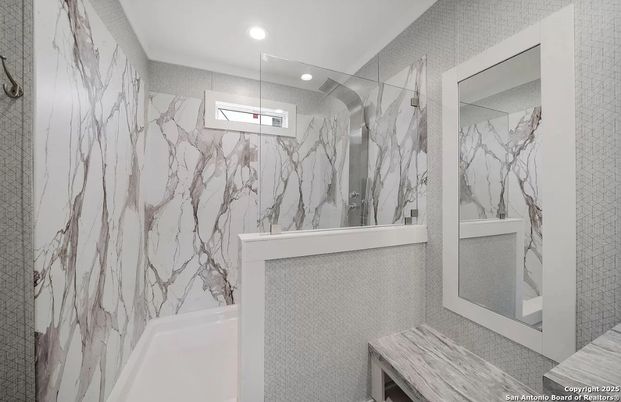 Bathroom, Interior, Marble Walls, Recessed Lighting