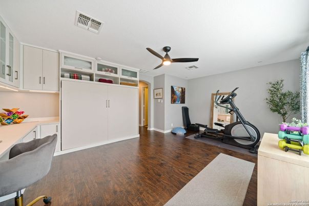 Fitness Equipment, Home Office, Interior, Wood Texture Flooring