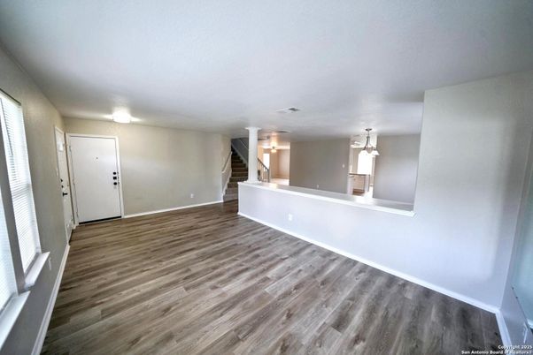 Empty room, Interior, Pendant Lights, Wood Texture Flooring