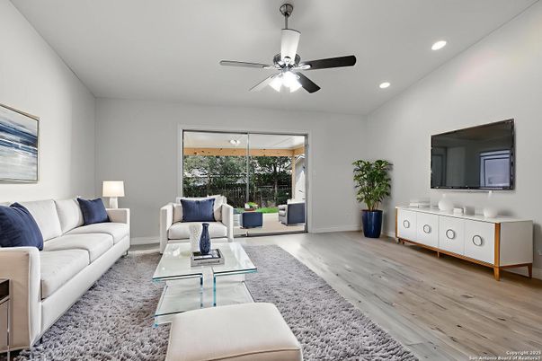 Interior, Living room, Recessed Lighting, Wood Texture Flooring
