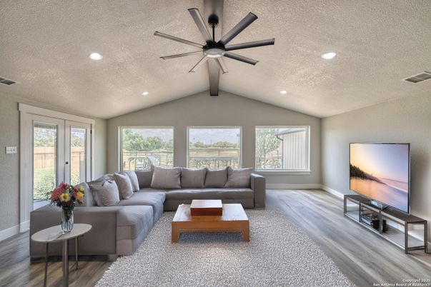 Interior, Living room, Recessed Lighting, Wood Texture Flooring