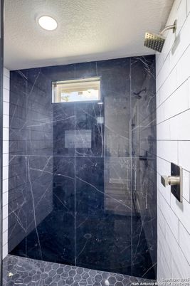 Bathroom, Glass Shower, Interior, Marble Walls, Recessed Lighting