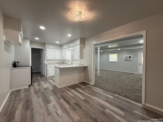 Interior, Kitchen, Recessed Lighting, Wood Texture Flooring