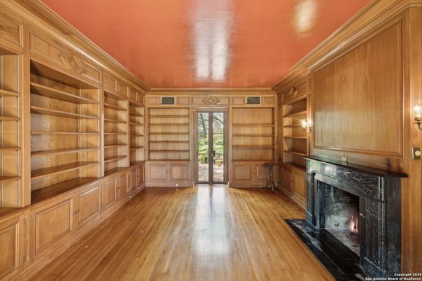 Empty room, Fireplace, Interior, Wood Texture Flooring, Wooden Walls