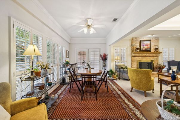 Dining room, Fireplace, Interior, Living room, Stone Walls