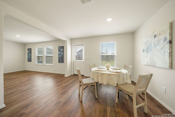 Dining room, Interior, Recessed Lighting, Wood Texture Flooring