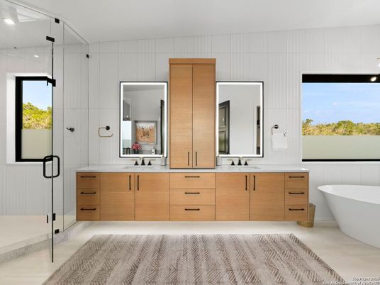 Bathroom, Dual Sink Vanities, Free Standing Baths, Glass Shower, Interior, Recessed Lighting