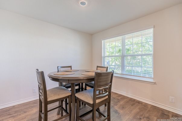 Dining room, Interior, Recessed Lighting, Wood Texture Flooring