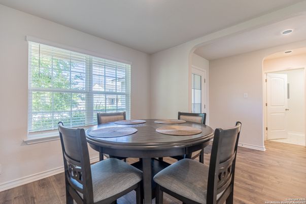 Dining room, Interior, Recessed Lighting, Wood Texture Flooring