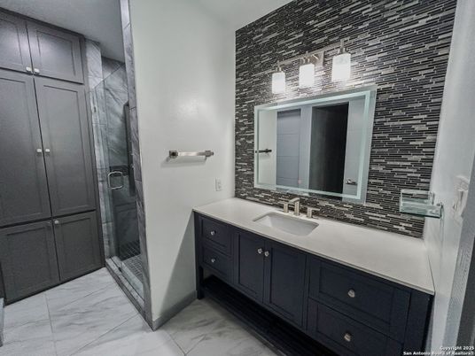 Bathroom, Dual Sink Vanities, Glass Shower, Interior, Marble