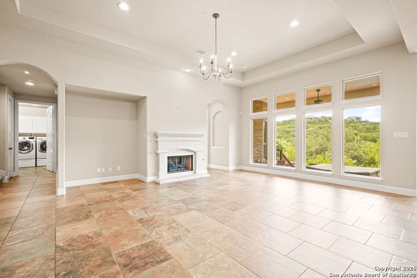 Chandelier, Empty room, Fireplace, Interior, Pendant Lights, Recessed Lighting, Washer