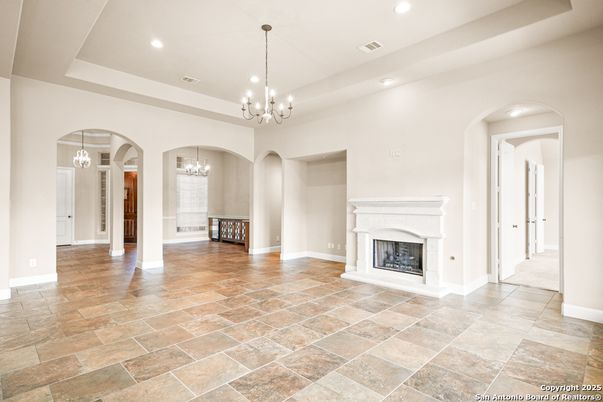 Chandelier, Empty room, Fireplace, Interior, Pendant Lights, Recessed Lighting