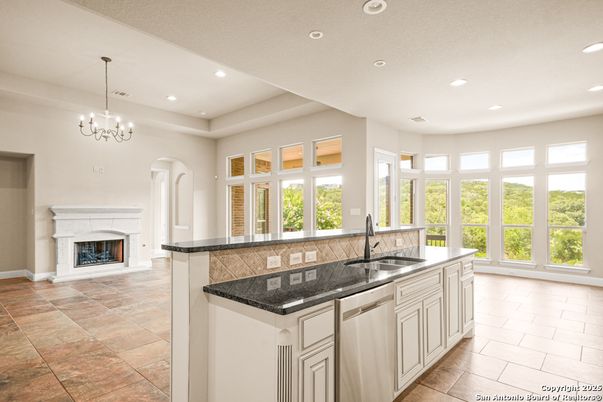 Chandelier, Fireplace, Interior, Kitchen, Recessed Lighting