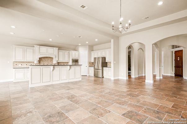 Chandelier, Interior, Kitchen, Recessed Lighting, Stainless Steel Appliances
