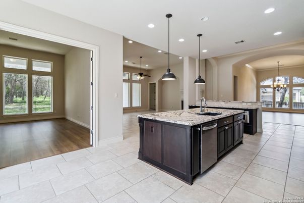 Chandelier, Interior, Kitchen, Pendant Lights, Recessed Lighting, Wood Texture Flooring