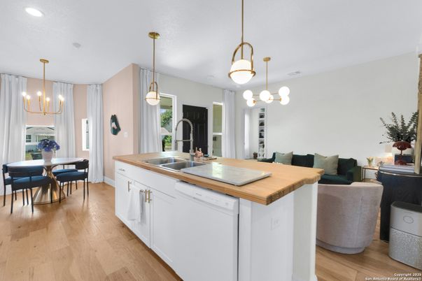 Dining room, Interior, Kitchen, Living room, Pendant Lights, Recessed Lighting, Wood Texture Flooring
