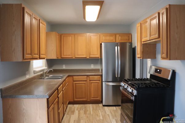 Interior, Kitchen, Stainless Steel Appliances, Wood Texture Flooring