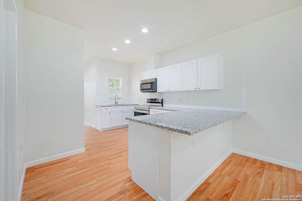 Interior, Kitchen, Recessed Lighting, Wood Texture Flooring