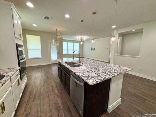 Chandelier, Interior, Kitchen, Pendant Lights, Recessed Lighting, Wood Texture Flooring